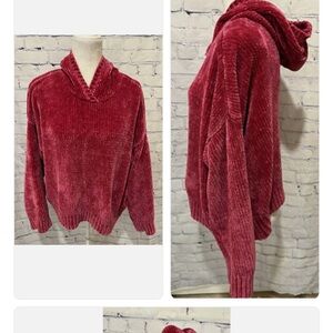 H&M L.O.G.G. Pink Chenille Corduroy Hoodie XL Cozy Lounge Casual